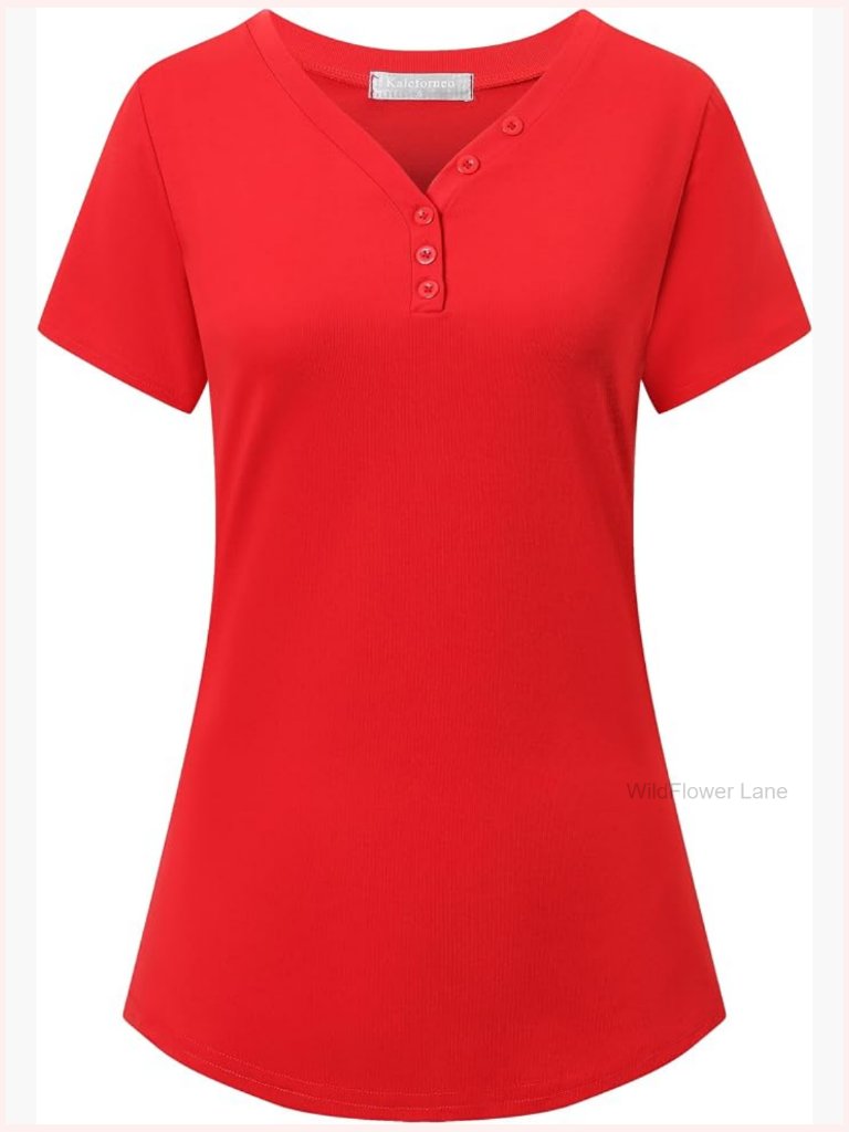 Lightweight V-Neck Button Short Sleeve Sweater Top Blouse